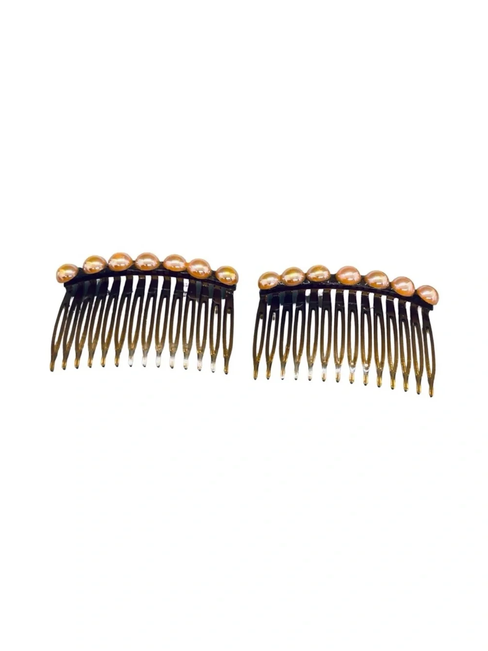 Chic Orange Iridescent Pearl-Embellished Hair Combs 2 pc Set FINAL PRICE DROP